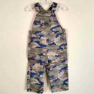 Little Me cargo style camo overalls